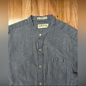 Orvis Navy Striped Linen-Cotton Shirt